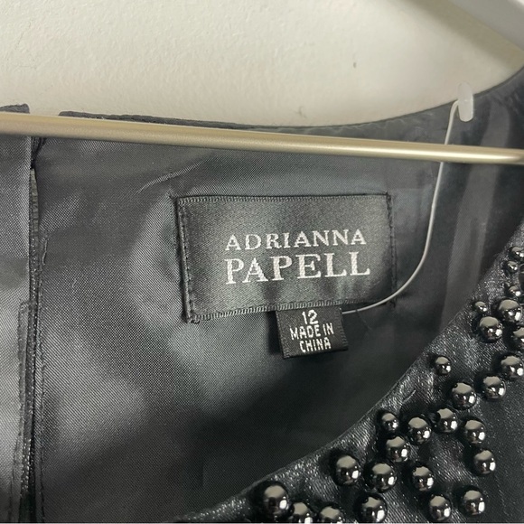 NWT Adrianna Papell Black Cocktail Dress Tiered Ruffle Sleeveless Beaded Neck - Picture 2 of 12